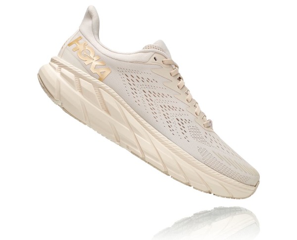 Hoka One One Clifton 7 Mens UK - Beige Road Running Shoes - YIMVE4601